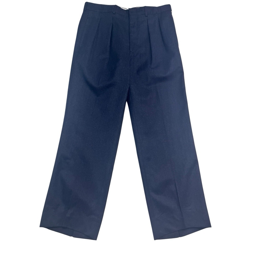 vtg 90s Stanley Blacker 32x29 Navy Blue Flannel Pants Trousers Wool Pleated